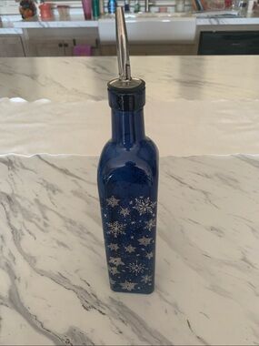 Blue Glass Oil Pourer Bottle with Snowflake Pattern